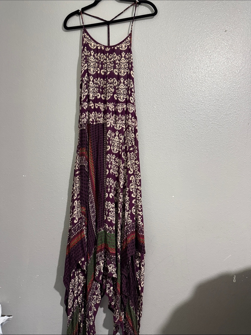 EARTHBOUND Purple Printed Handkerchief-Hem Maxi Dress